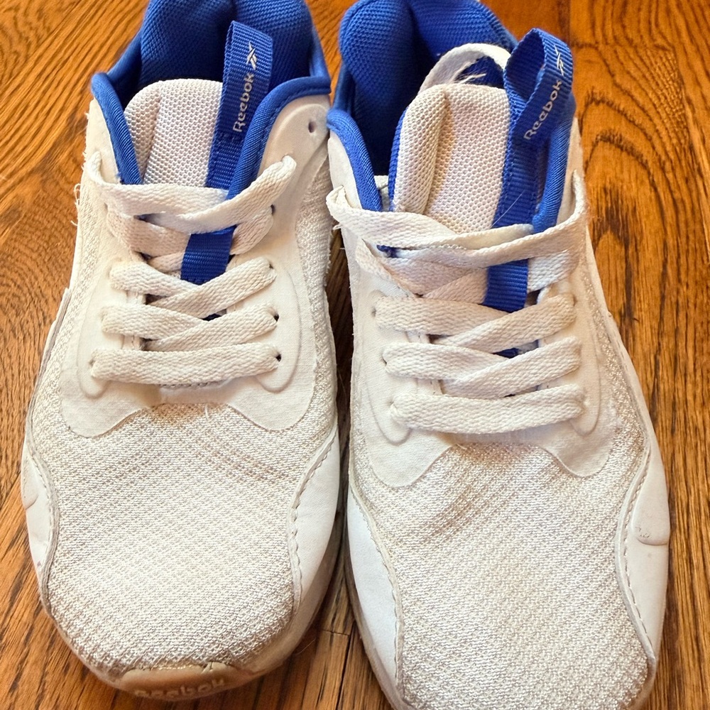 Reebok Kids White and Blue Athletic Sneakers, used for Cheer